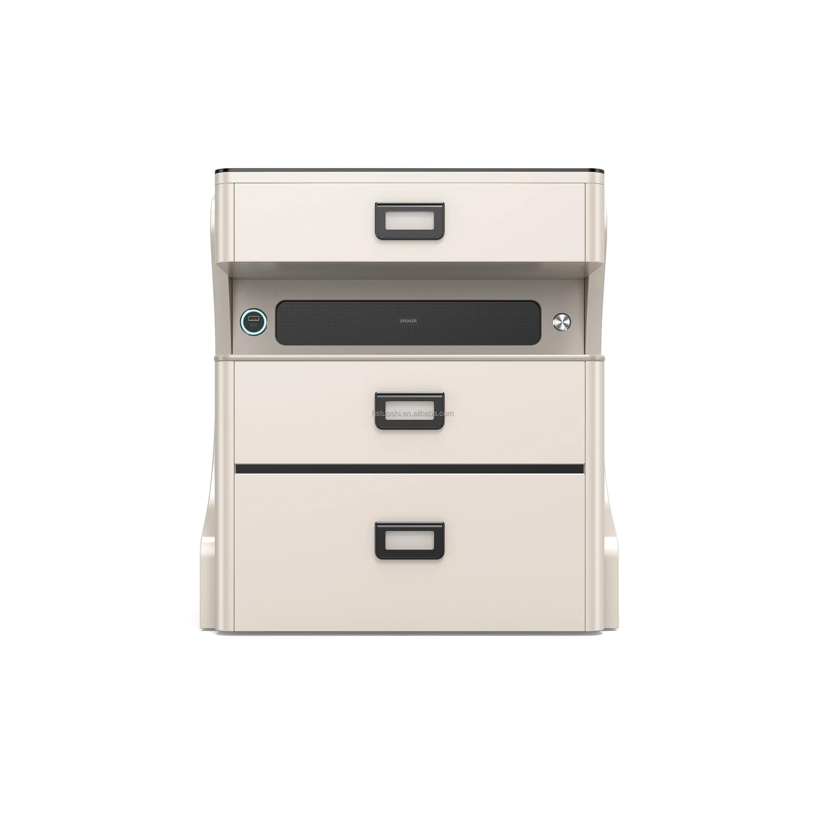 طاولة سرير ذكية متعددة الوظائف، آمنة وحديثة وبسيطة، مكبر صوت بلوتوث قابل لإعادة الشحن، قفل ببصمة الإصبع، طاولة بجانب السرير #1