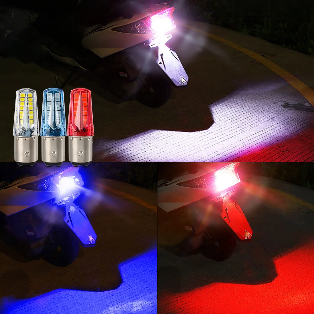 1pcs Motorcycle Led Lights 1157 2835 32smd Bulbs Strobe Flashing Moto Accessories White 12V Highlight Brake Light Turn Signal