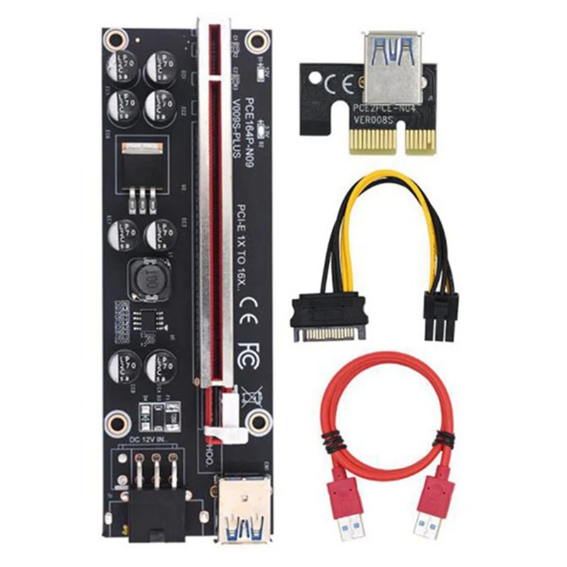 

10Pcs VER009S Plus PCI Express 1X To 16X Riser Card PCI-E Riser Card SATA 6Pin Power 0.6M USB 3.0 Cable For BTC Mining