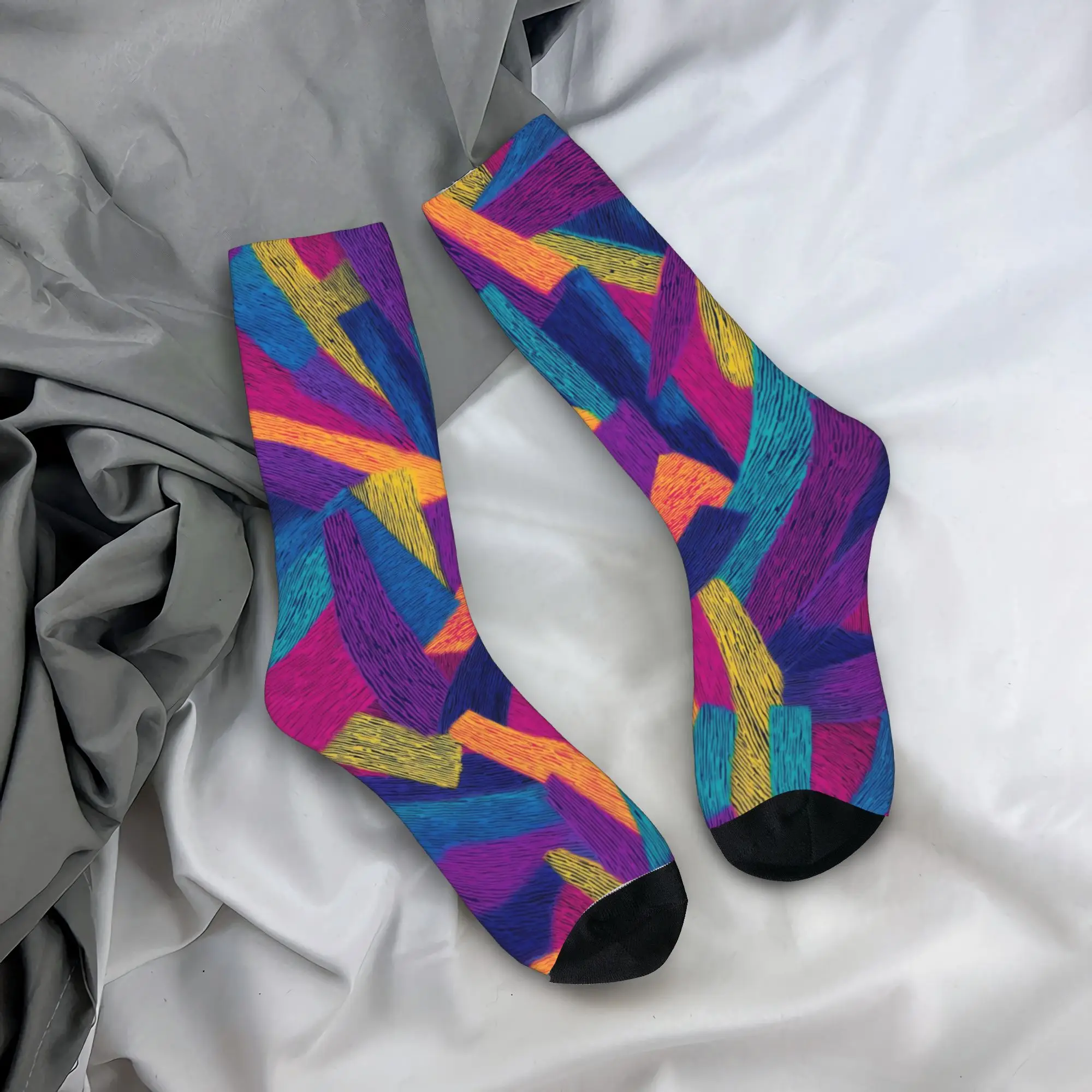 Retro Wave Abstract Stockings  Graphic Fashion Socks Autumn Non Skid Socks Unisex Men Cycling Quality Socks