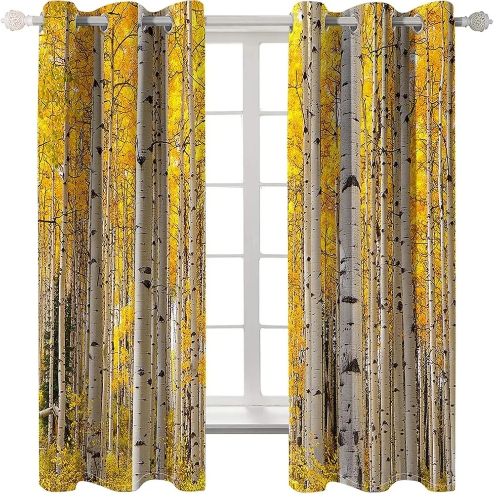 Beige pure gordijnen 96 voor slaapkamer, herfst boslandschap, 2 stuks, polyester materiaal, 96 W x 96 H (244 cm x 244 cm), ideaal voor
