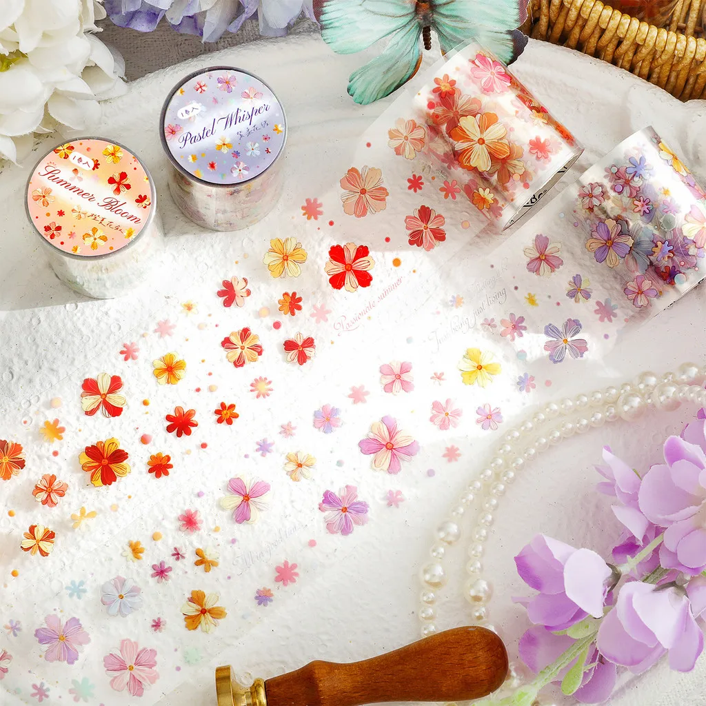 Journamm 50mm*2m Flower PET Tape Stickers Journal Decor Adhesive Masking Tape Scrapbooking Collage Diary Stationery Sticker