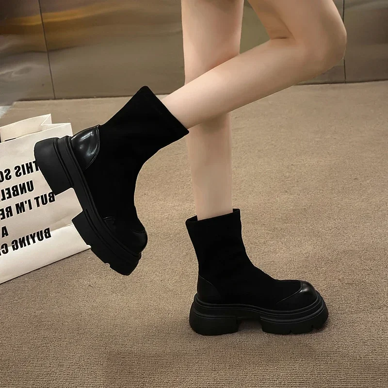 New Chunky Women Slim Short Boots Fashion Back Zippers Thick Heel Ankle Booties Autumn Winter Street Style Female Shoes