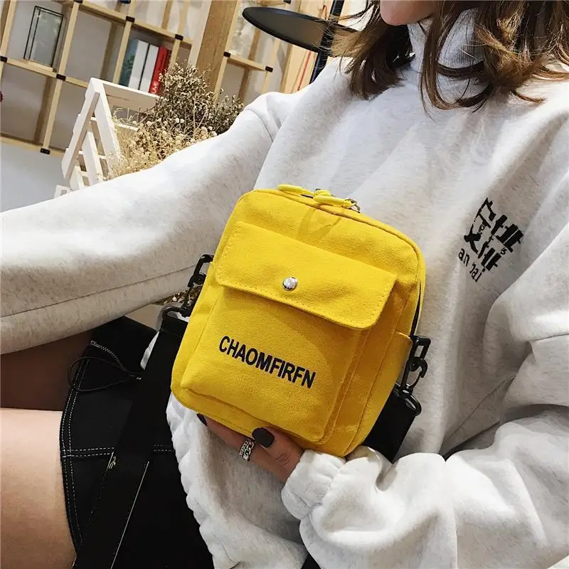 Small Women Canvas Shopper Bag Crossbody Shoulder Messenger Coin Purse Cartoon Cell Phone Shoulder Bags Women Handbags