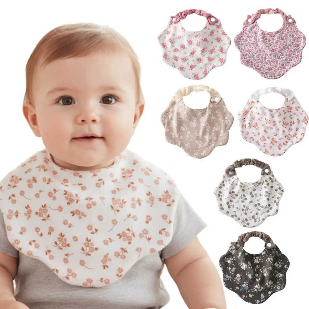 Cotton Gauze Baby Feeding Bib Printed Design Soft Texture Drool Bib Floral Pattern 360-Degree Coverage Saliva Towel For Toddlers