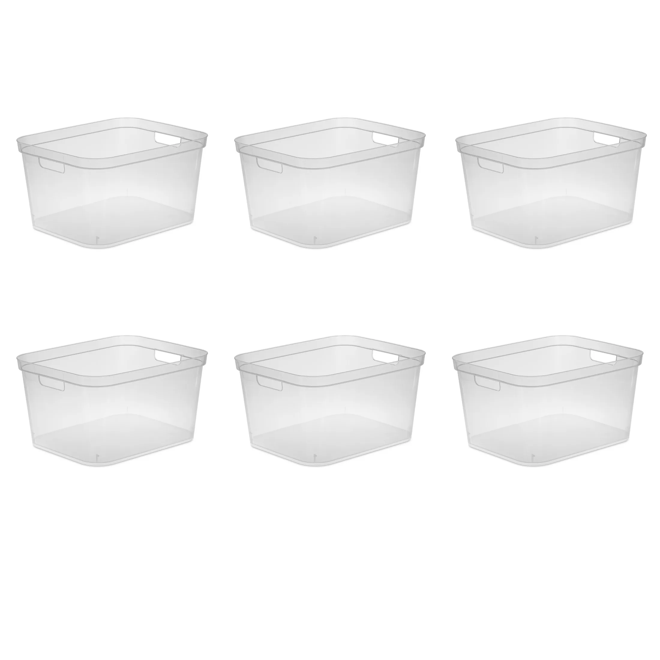 

Tall Storage Bin, Clear Plastic, Easy Access Container with Carry Handles, 6 Count