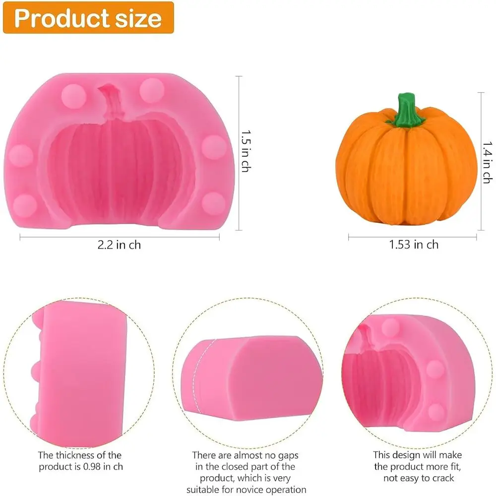 3D Pumpkin Silicone Molds, 6 Pcs Pumpkin Chocolate Candy Mold or Halloween Thanksgiving Cake Decoration, Soap Candle Clay Resin