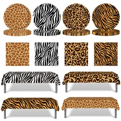 Safari Tableware Woodland Animal Palm Print Plates Napkins Kids Jungle Animal Birthday Summer Wedding Party Decorations Supplies