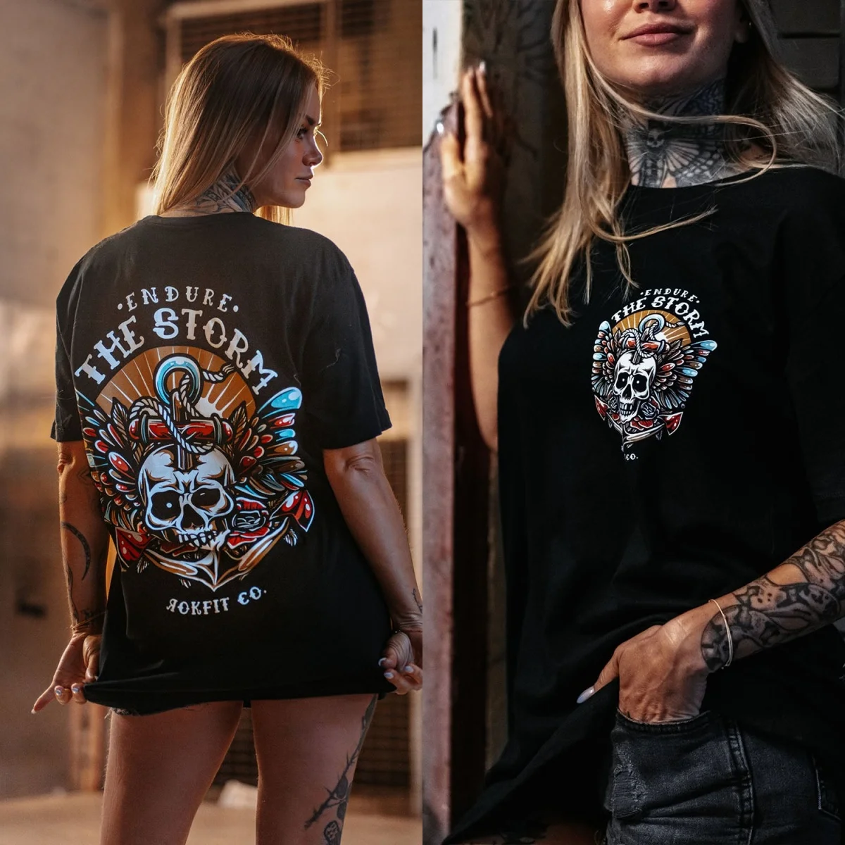 Endure The Storm Rok Sports T-shirt de marque Comprehensive Fitness en coton avec motif graphique pour hommes et femmes, Streetwear d'été