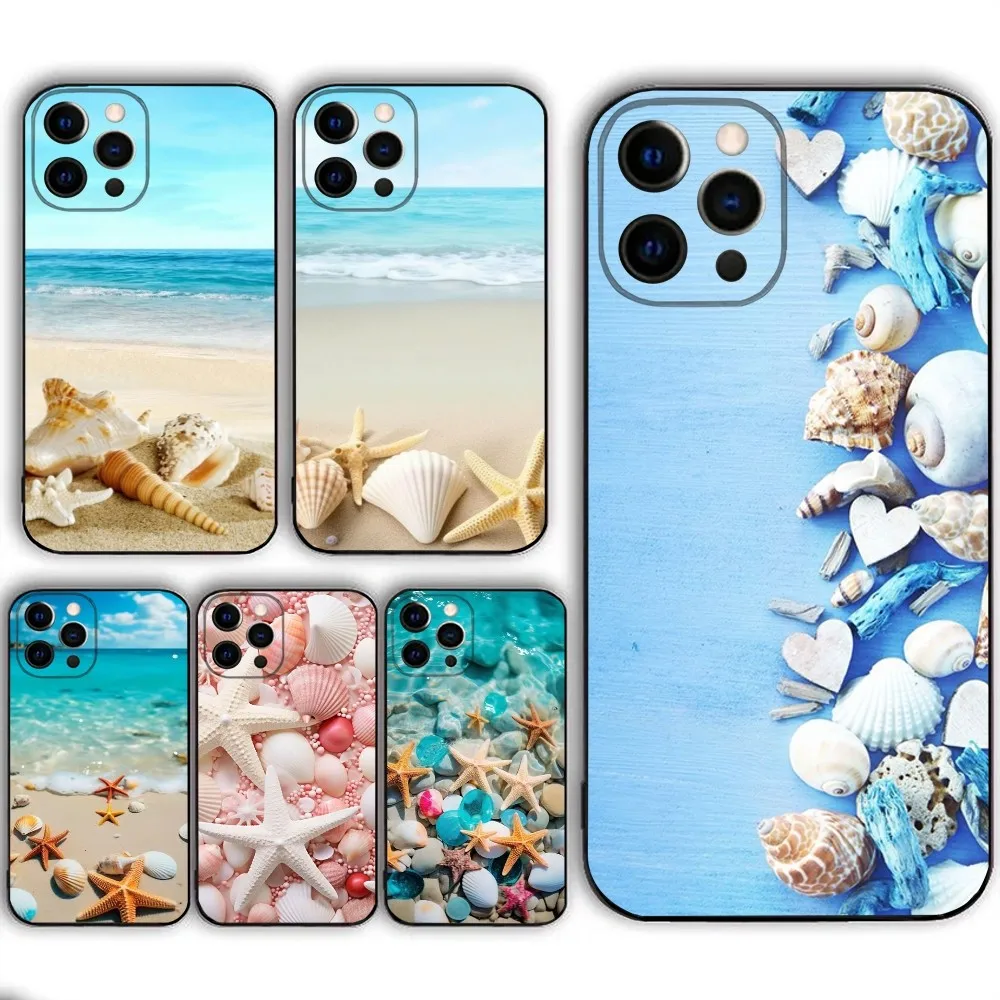 Blue Wood Seashells Sea Star  Phone Case  For IPHONE 15,13,14,12,Mini ,11, Xr, X ,Xs Pro Max 8, 7 Plus Back Cover