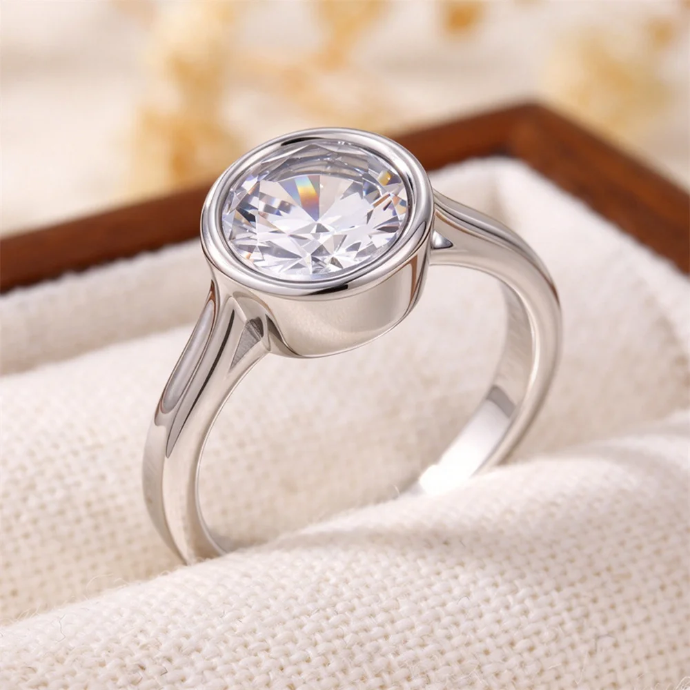 Classic White Zircon Round Promise Engagement Rings For Women Silver Color Female Daily Party Stackable Wedding Band Jewelry