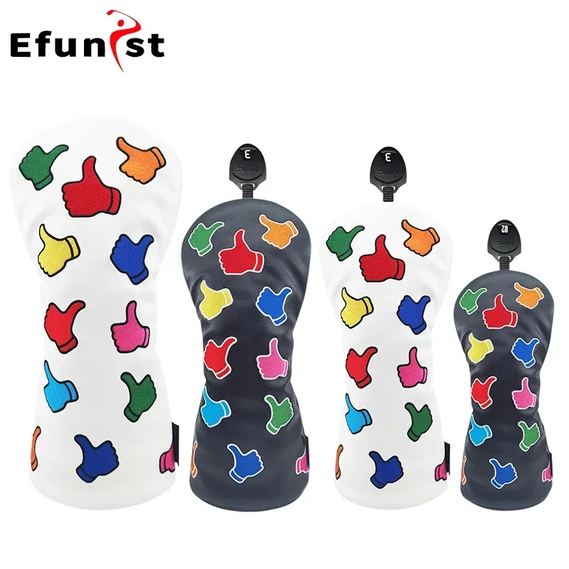 

Golf Wood Head Cover PU Leather For Driver Fairway Hybrid Golf Club Waterproof Protector Cover Thumbs Up Pattern Head Covers