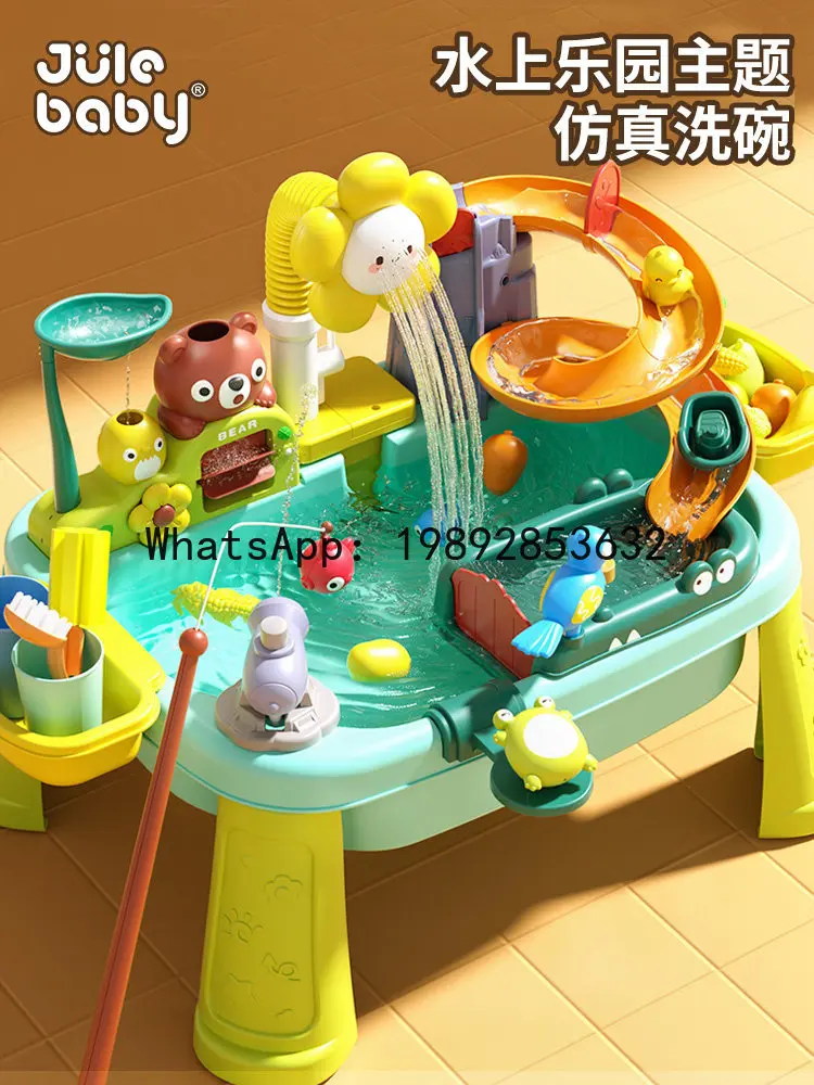 Brinquedo de Cozinha Infantil com Lava-Louças, Piscina de Água para Bebês, Parque Aquático com Circulação de Água, Casa de Brincar de Verão