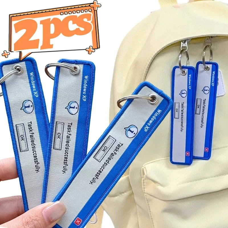 1/2Pcs Embroidery Key Fobs Funny Warning Sign Task Failed Successfully Key Ring for Backpack Handbag Hangings Keychains Pendants
