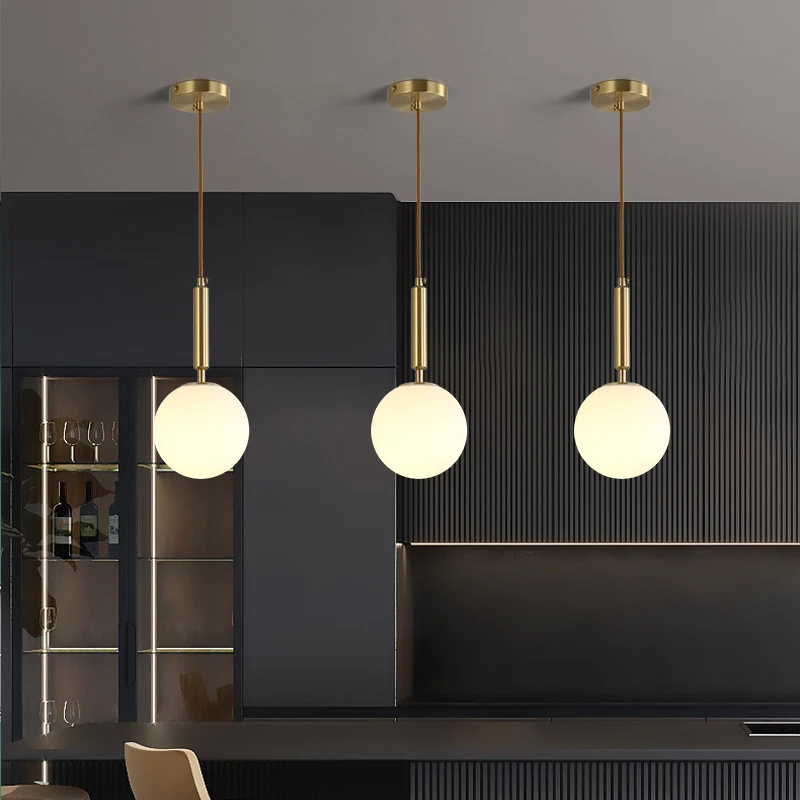 2026 New Model Copper Pendant Lights Glass Sphere Atmosphere Suspension Luminair Restaurant Homestay Bedhead Corridor Chandelier