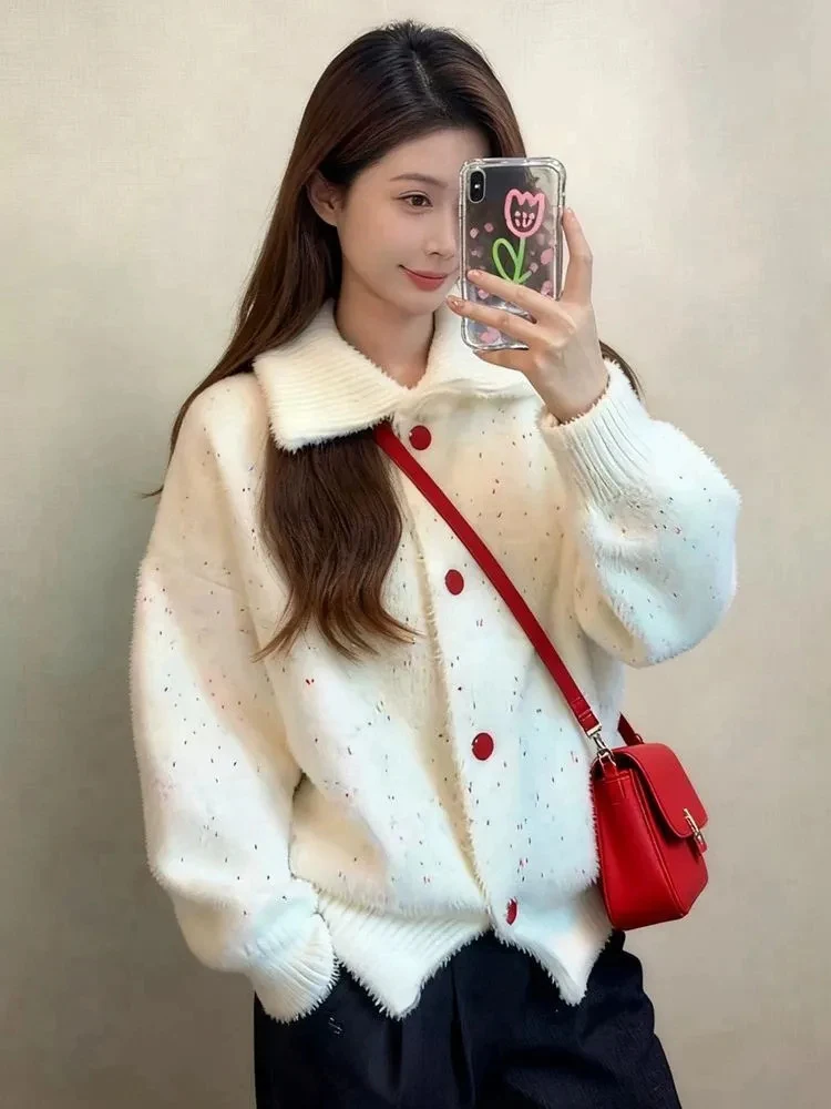 

Sweet Japanese Knit Cardigan Women Loose Casual Button Lazy Wind Chic Sweater Preppy Long Sleeve Cute Student Baggy New Outwear