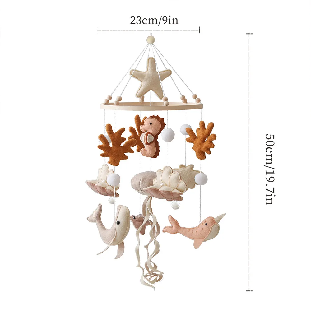 Ocean Nursery Mobile für Jungen und Mädchen, neutrales Kinderbett-Mobile, Seepferdchen, Qualle, handgefertigtes Baby-Mobile für Kinderbett, Babyrasseln und Mobiles