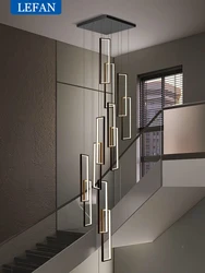 Modern Nordic luxury loft LED Stair long chandelier Geometry villa duplex Pendant Lamps Luster living room Hanging Light Fixture