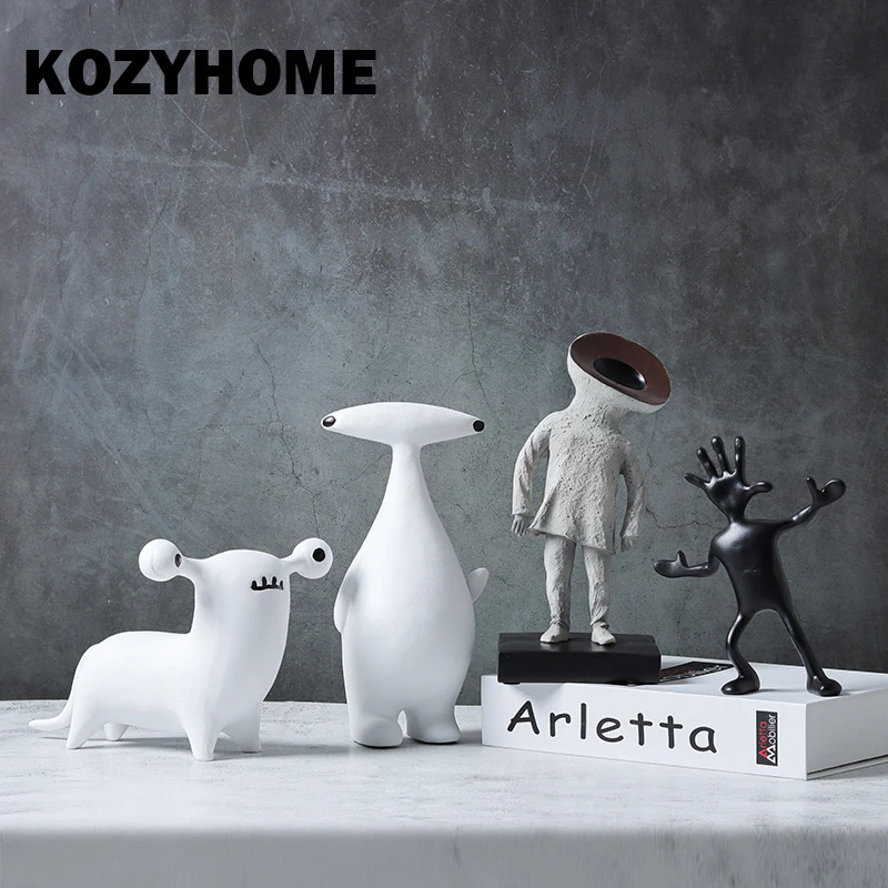 

KOZYHOME Cute Cartoon Alien Sculpture Abstract Art Resin Ornaments Home Office Tabletop Decorations Birthday Present