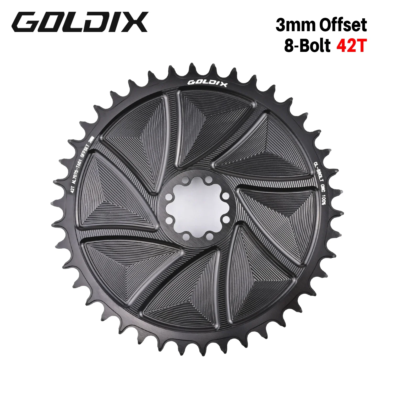 GOLDIX 8-Loch-Direct-Mount-AERO-Fahrradkettenblatt, schmal-breit, CNC-gefrästes Aluminium-Kettenrad für Rennrad- und MTB-Kurbelgarnituren