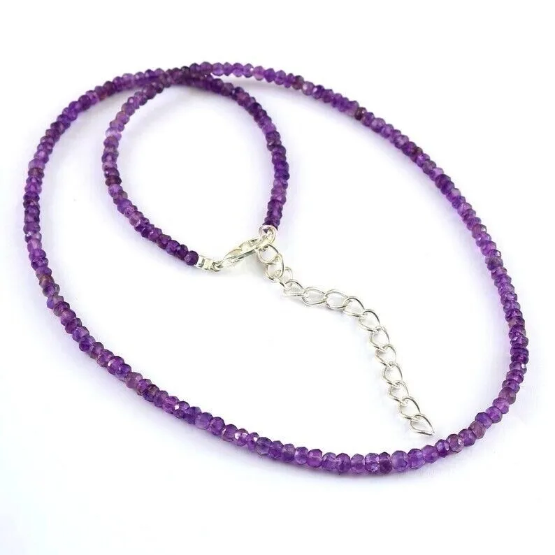 

Handmade Amethyst Necklace Natural Round Faceted Beads 2-4mm 18 Inch Strand