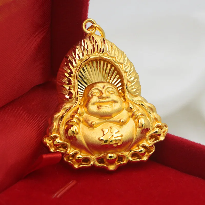 9999 gold Maitreya Smiling Buddha pendant for men's necklace and ring set