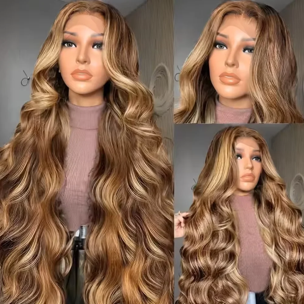 

34 Inch P4/27 Body Wave Highlight 13×4 HD Lace Front Wig 100% Human Hair Honey Blonde Colored Lace Frontal Wigs 5x5 Glueless Wig
