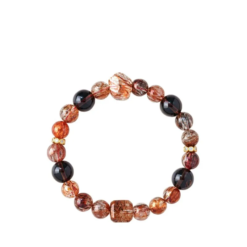 Chinese Style Natural Black Gold Super Seven Tourmaline Beaded Bracelet For Women Lucky Wealth Attracting Feng Shui Good Luck