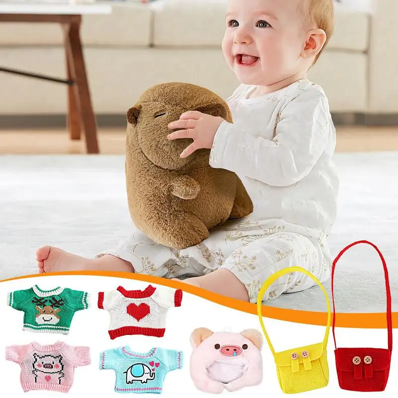 Capybara Plush Animal Toy Bring 7 items of clothing and accessories Cute Doll Stuffed Animal Soft Doll Plush Children Gift Decor