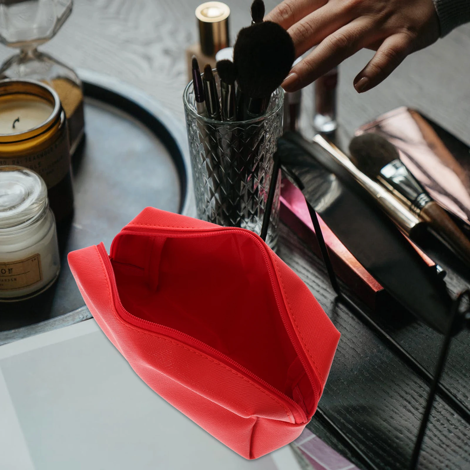 

Lipstick Storage Bag Toiletry Fashion Simple Makeup Travel Portable Cosmetics Pouch Red Long Lasting Durable Zipper Small