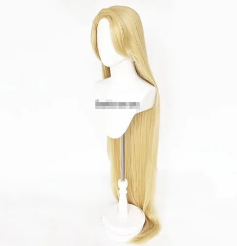 Parrucca Cosplay Super lunga bionda diritta di alta qualità grovigliata principessa 150cm parrucca Anime capelli sintetici + cappuccio parrucca