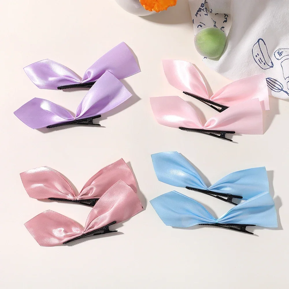 2pcs Black White Ribbon Hair Bows Clips Vintage Bowknot Side Hairpin Cute Girls Barrettes Headdress Hair Accessories for Women