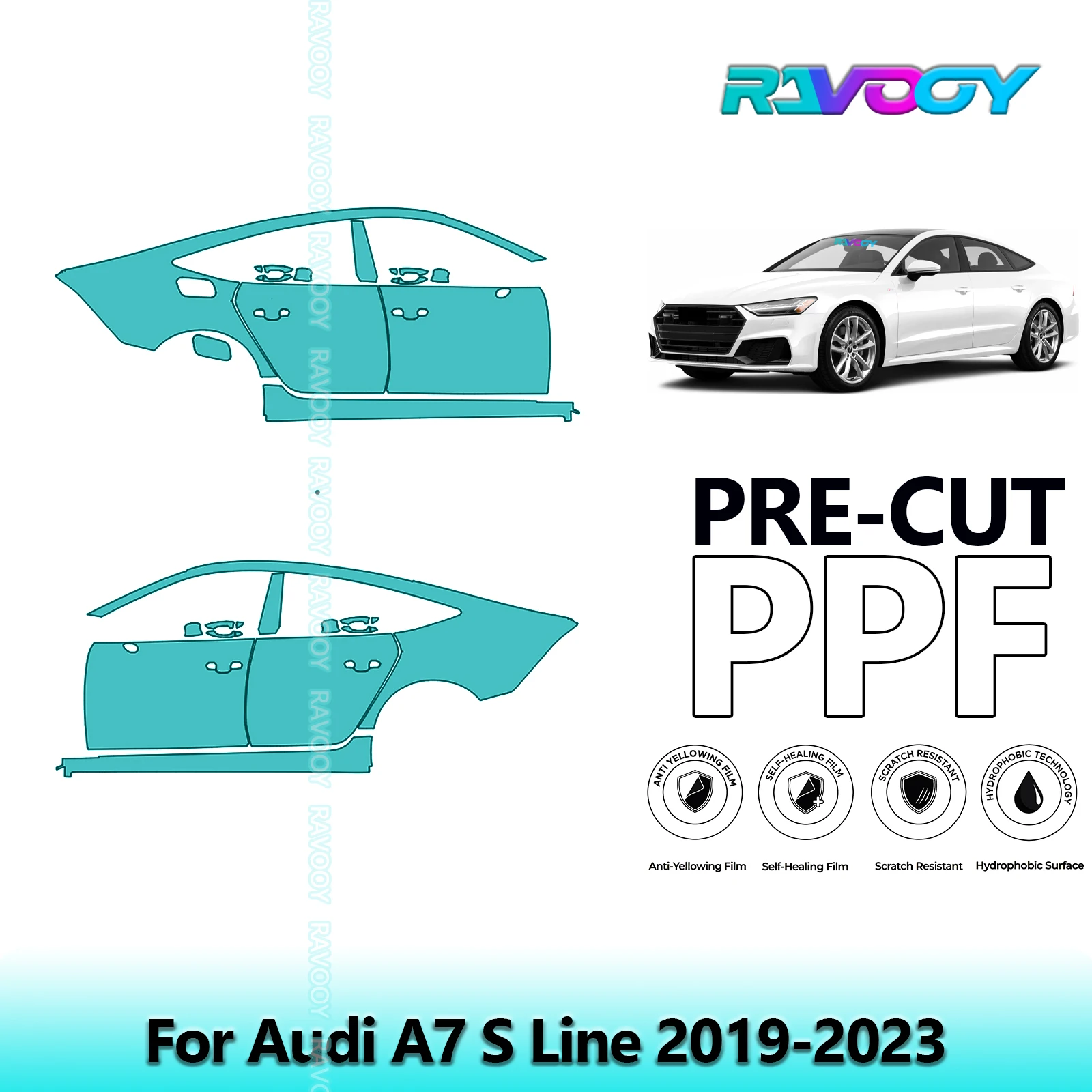 

For Audi A7 S Line 2019-2023 8.5mil Clear Matte Pre-Cut PPF Door & A/B Pillar Kit TPU Paint Protection Film Set