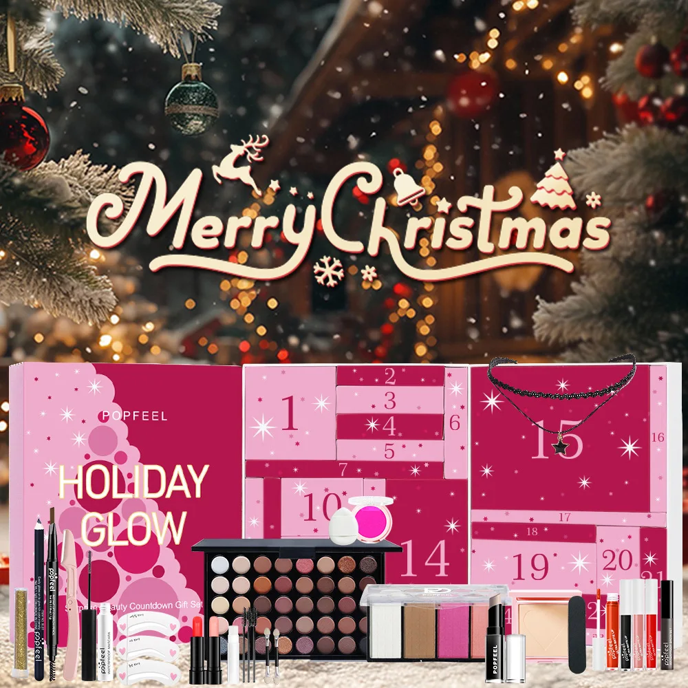 Set regalo per trucco natalizio Scatola a sorpresa da 24 pezzi con correttore, rossetto e polvere - Per regalo di Natale per cosmetici da donna