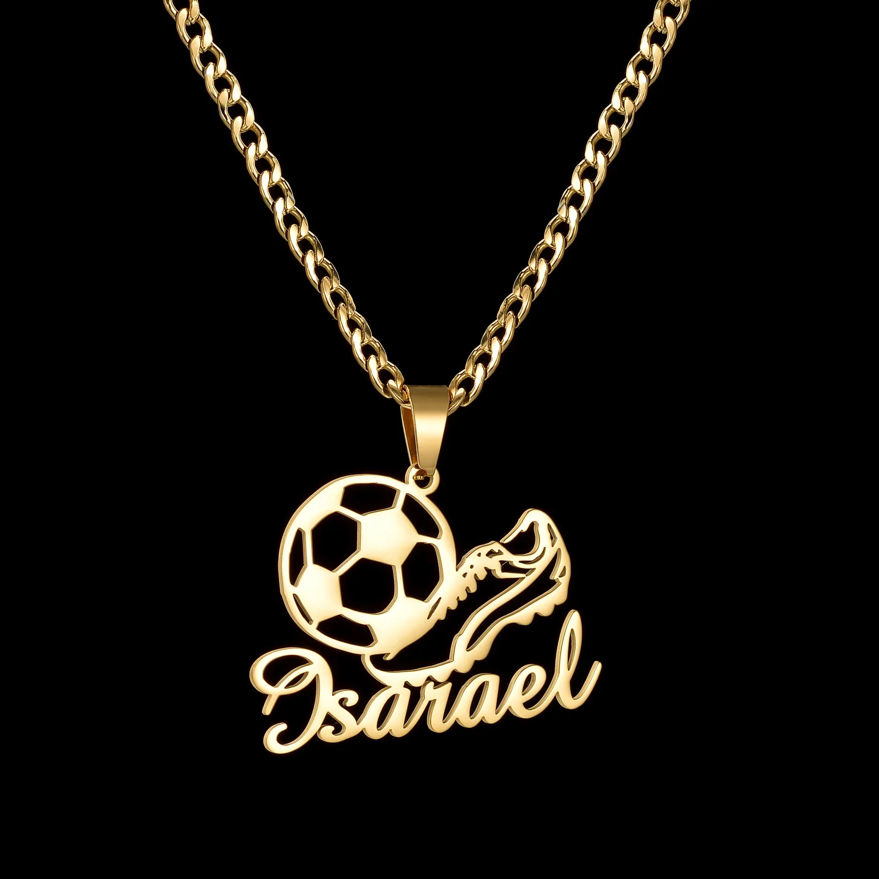 Personalisierte Namenskette aus Edelstahl mit Fußball-Motiv, Dicke Kette, Anhänger-Schmuck, Geschenk für Frauen und Männer zum Geburtstag – Detail 10