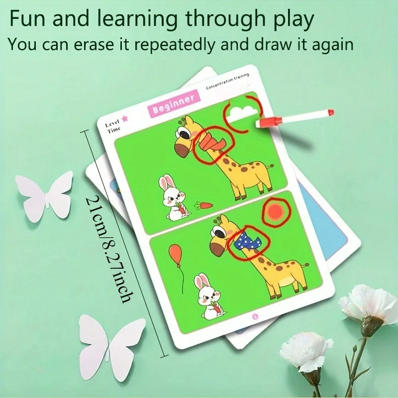 Cartes de formation avec des dessins « trouvez la différence » - Conçu pour la formation à l'attention éducative comprend des cartes effaçables
