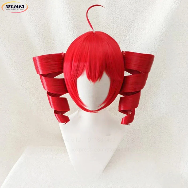 Anime Kasane Teto Cosplay Wig Cute Red Clip Helical Ponytail Wig Heat Resistant Synthetic Curly Hair Teto Wigs + Wig Cap view 5
