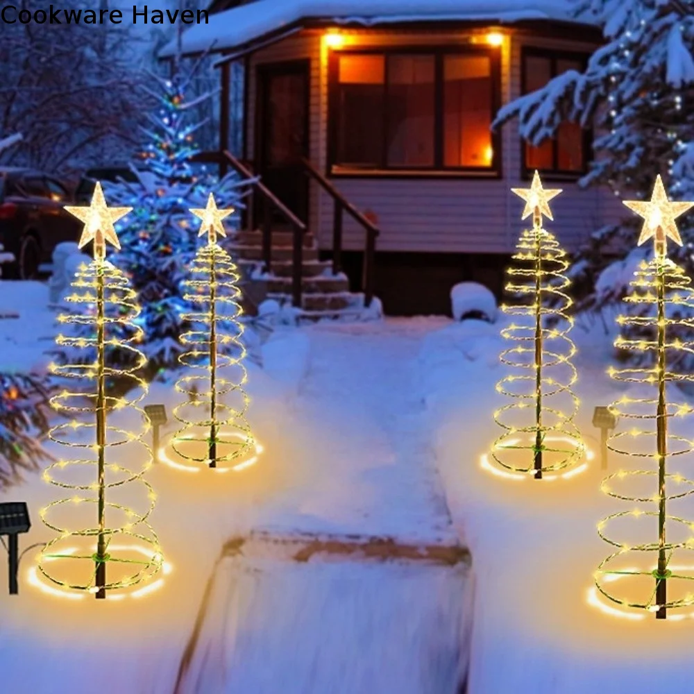 8 Modes Solar Iron Christmas Tree Lights Luminous LED Christmas Tree Decorative Lamp Waterproof Warm/Colorful Light
