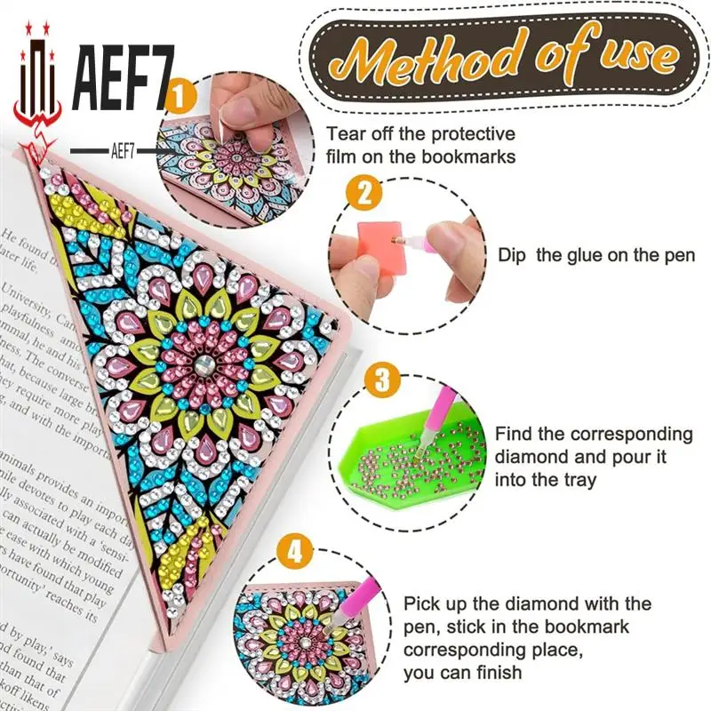 

AEF7-4Pcs Diamond Art Paintings Bookmarks,DIY Diamond Art Bookmarks For Book Lovers, Triangle Making Corner Bookmark Kits