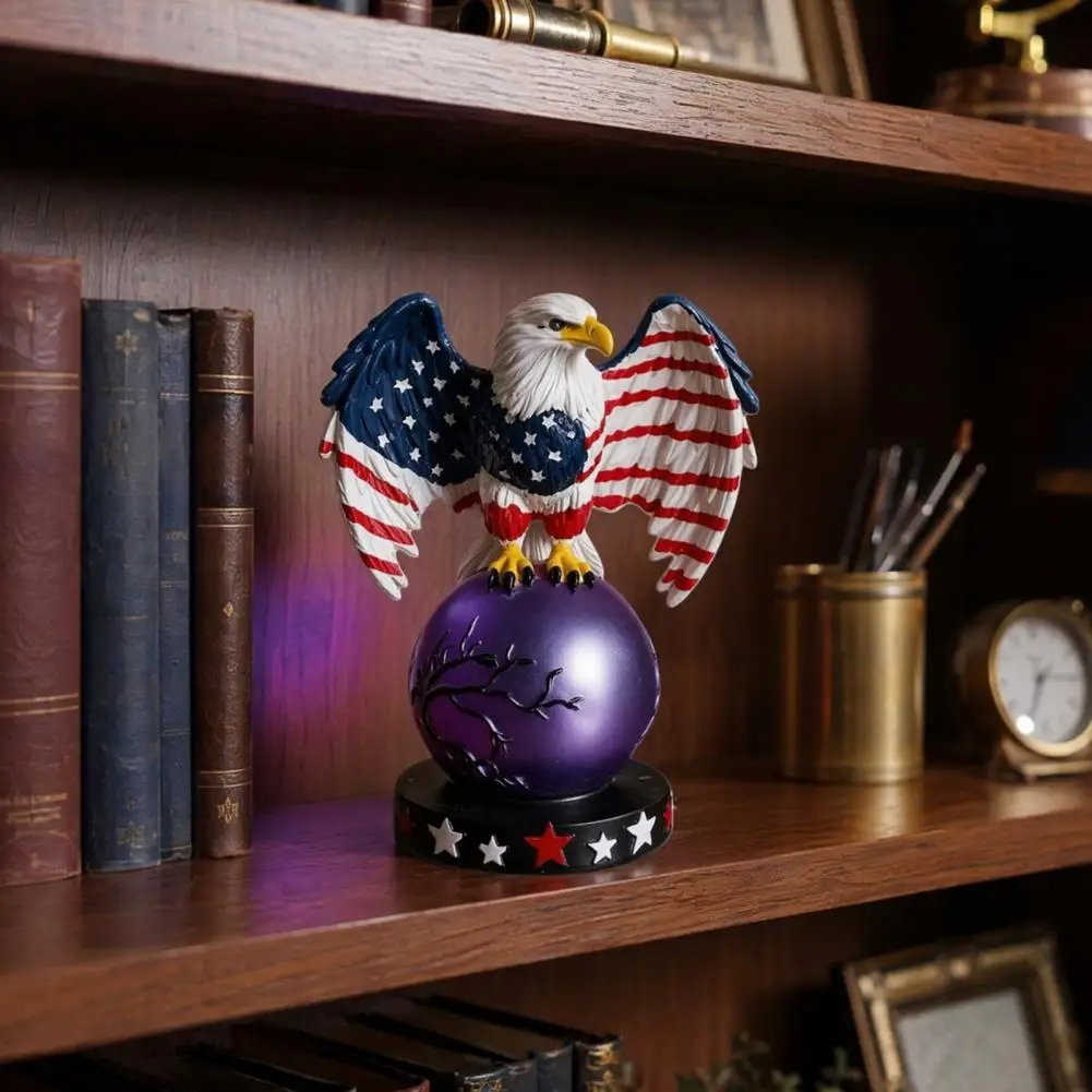 Hand Painted Eagle Ornament Perched Eagle Ball Lamp Hand-painted Bird Resin Light Sculpture Usb Powered Ambient for Room