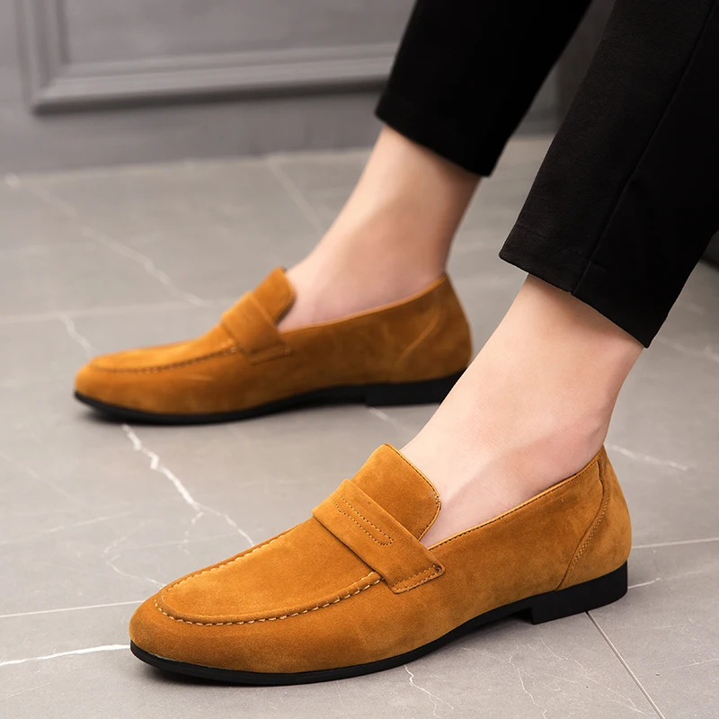 Summer Autumn Loafers Man Yellow Leather Casual Shoes Men Flat Moccasin Comfortable Men's Slip-On Suede Shoes Zapato Hombre 2026