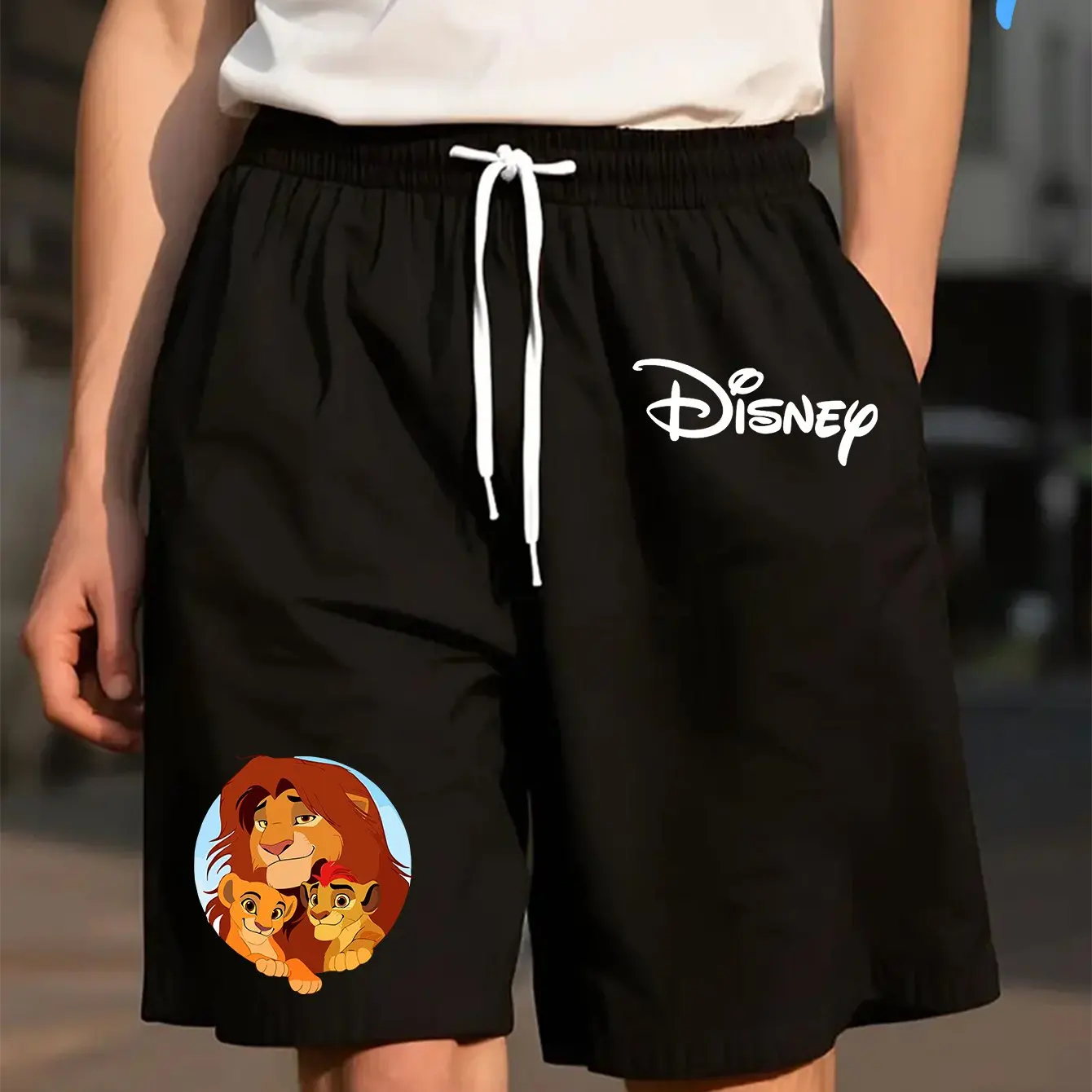 

2025 Disney Simba Lion King Pattern Summer Casual Sport Shorts Loose Fit Elastic Waistline with Drawstring Breathable Fabric