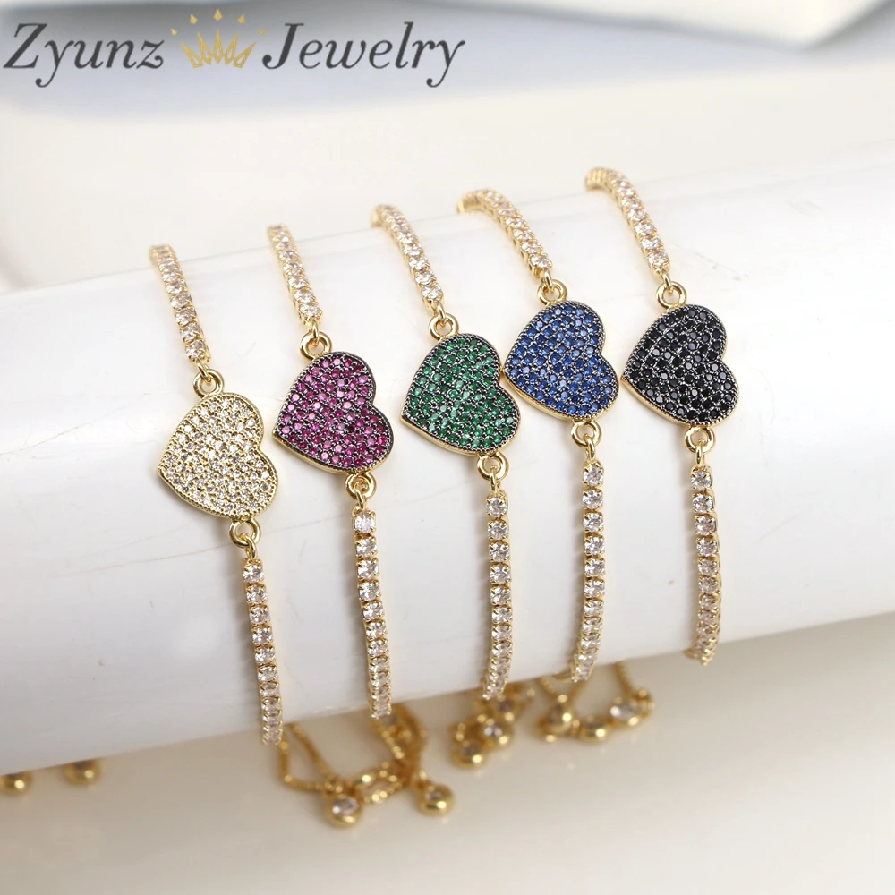 10PCS,2023 New Fashion Heart Jewelry For Women Girl 3mm CZ Tennis Chain Star Charm Colorful Zircon Bracelet Valentine's Day Gift