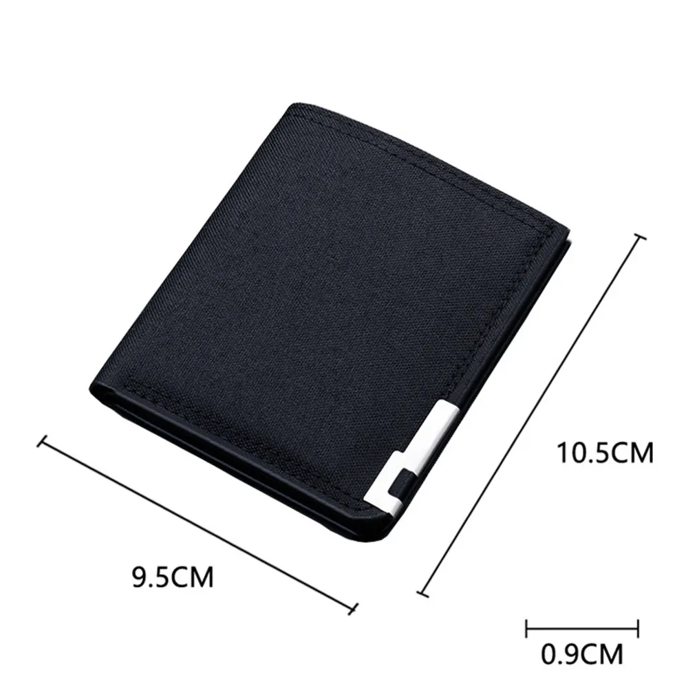 Canvas Solid Color Men Short Wallets Metal Decor Leisure Travel Lightweight Coin Purse Bi-fold Small Wallet ID Card Holders