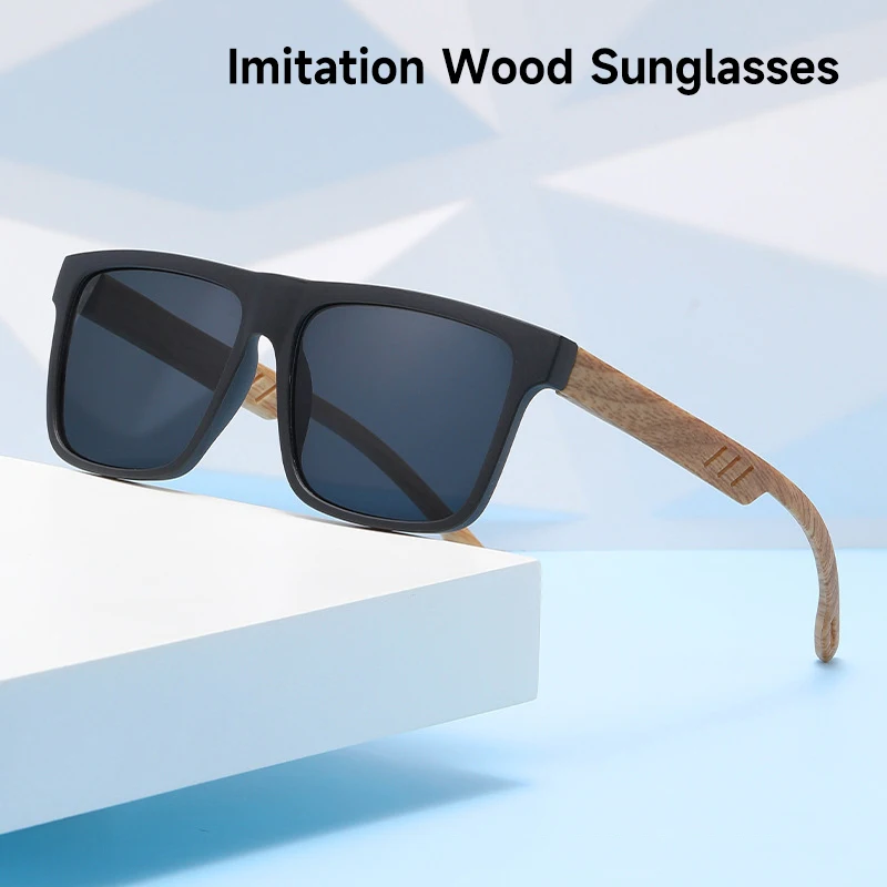 Neue Klassische Quadratische Sonnenbrille Männer Retro UV400 Brillen Frauen Nachahmung Holzmaserung Spiegel Sonnenbrille