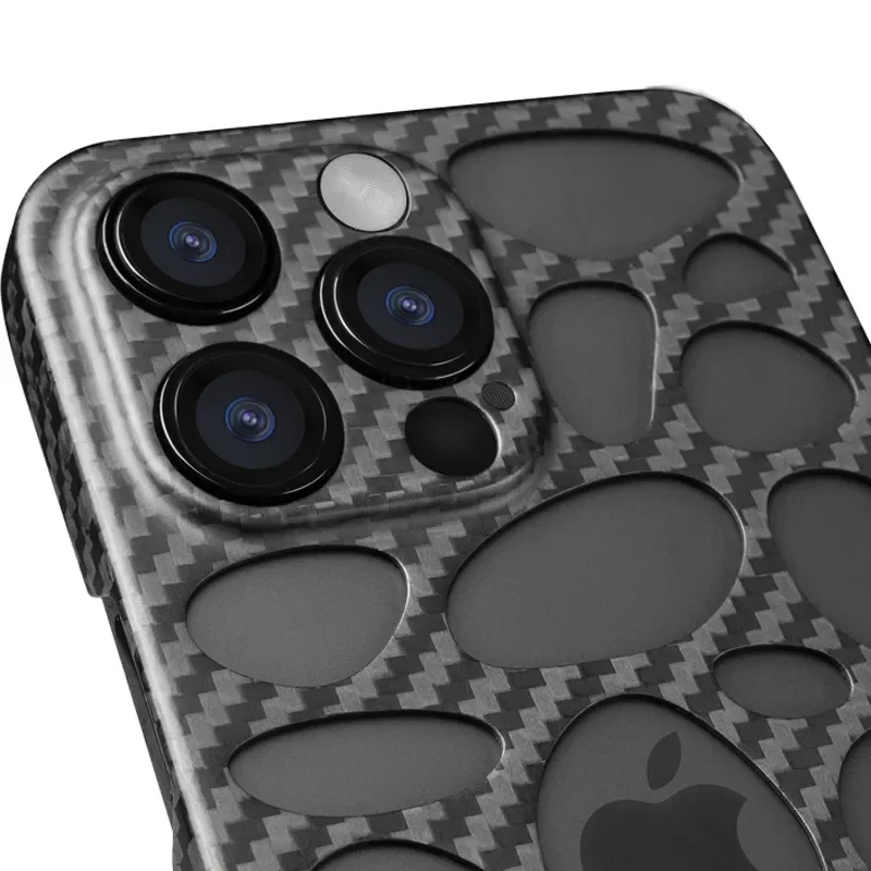 Dropshipping Real Carbon Fiber Phone Case For iPhone 14PRO/14 Pro Max Forging Leaky Patterns Design Explosion-proof Back Shell