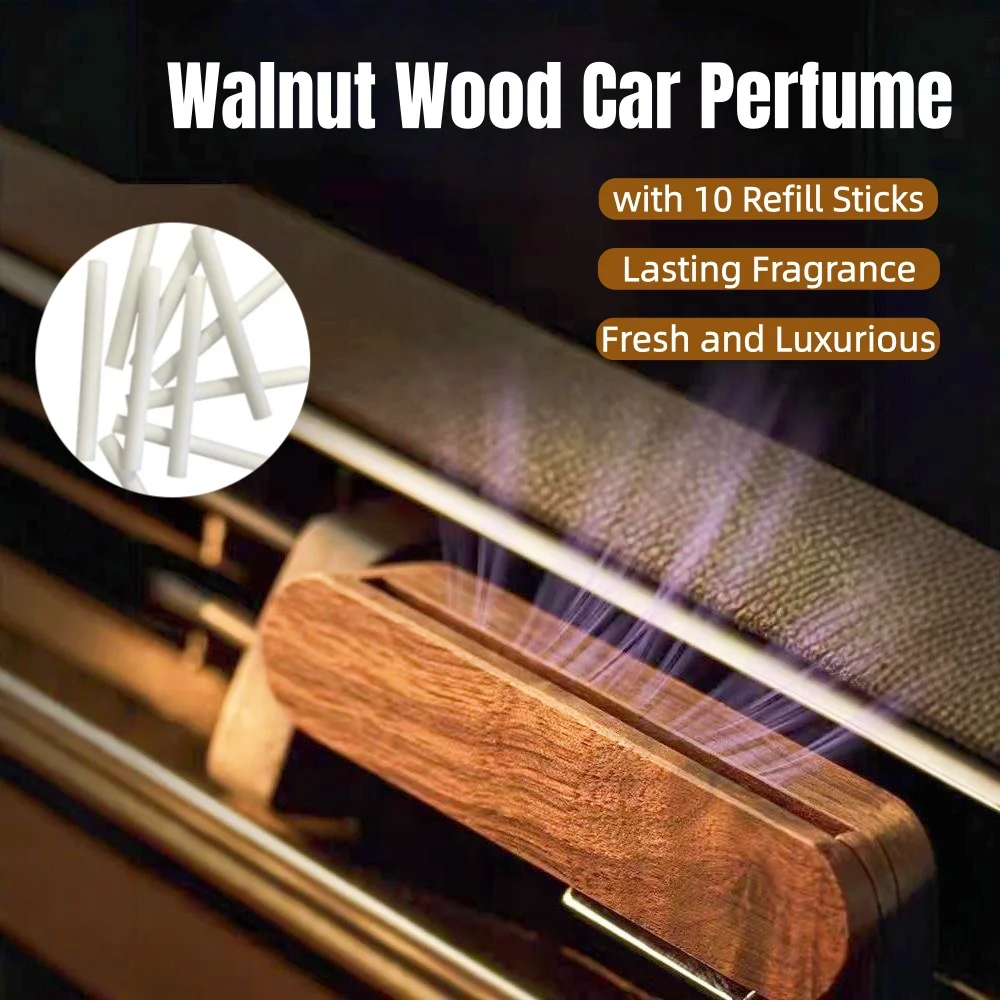 Car Perfume Car Diffuser Wood Vent Clip Air Freshener with 10 Refill Sticks Lasting Aroma for Car Interior Premium Solid Wood
