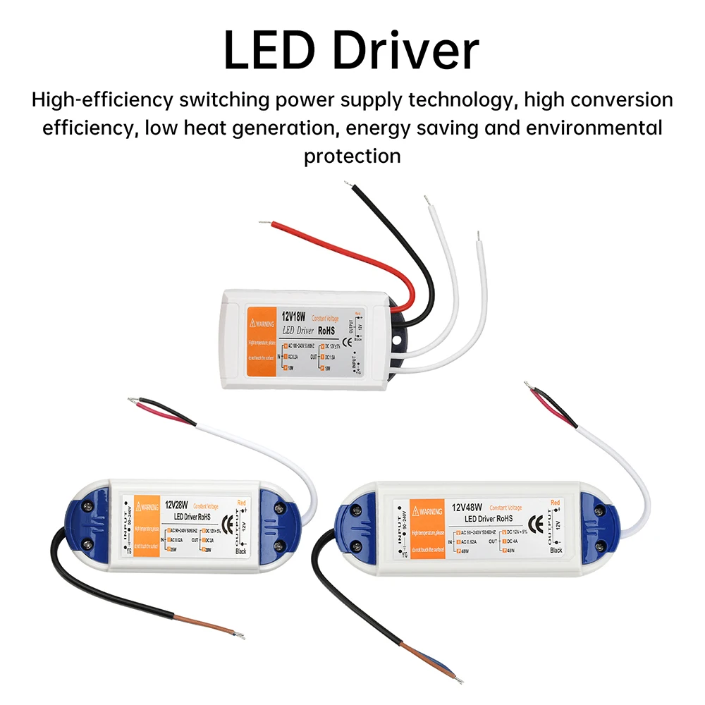 Driver LED AC 90-240V a DC 12V 18W 28W 48W Adattatore di alimentazione Striscia LED Trasformatore di illuminazione Protezione da cortocircuito