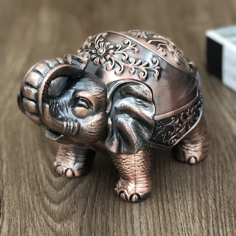 Elephant Ashtray Creative Personality Trend With Cover Windproof Metal Home Living RoomTea Table Ornaments