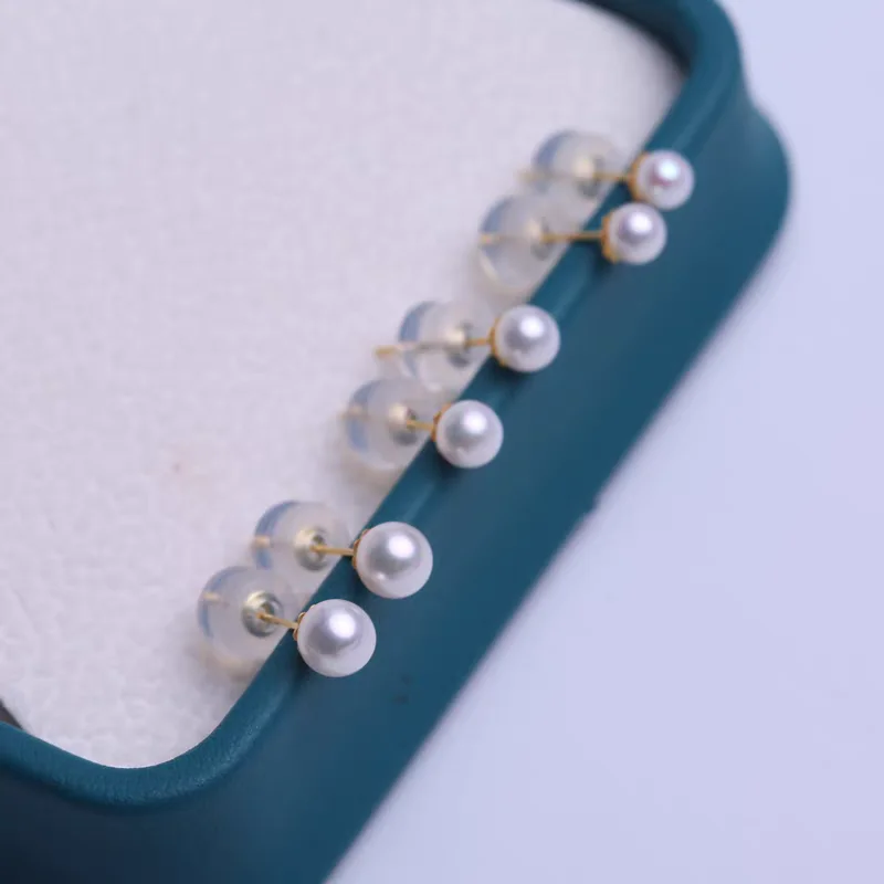 

LABB Real 18K gold pearl earrings Au750 freshwater round pearl classic temperament women's earrings boutique jewelry gifts E0120